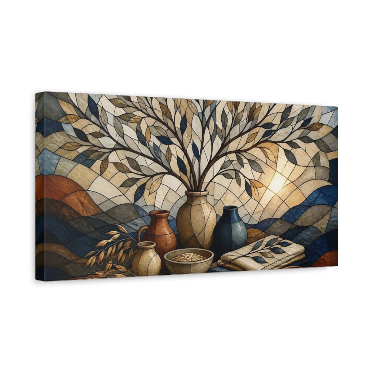 Side Mockup 3. Stained-Glass Vases With Branches shown as canvas print