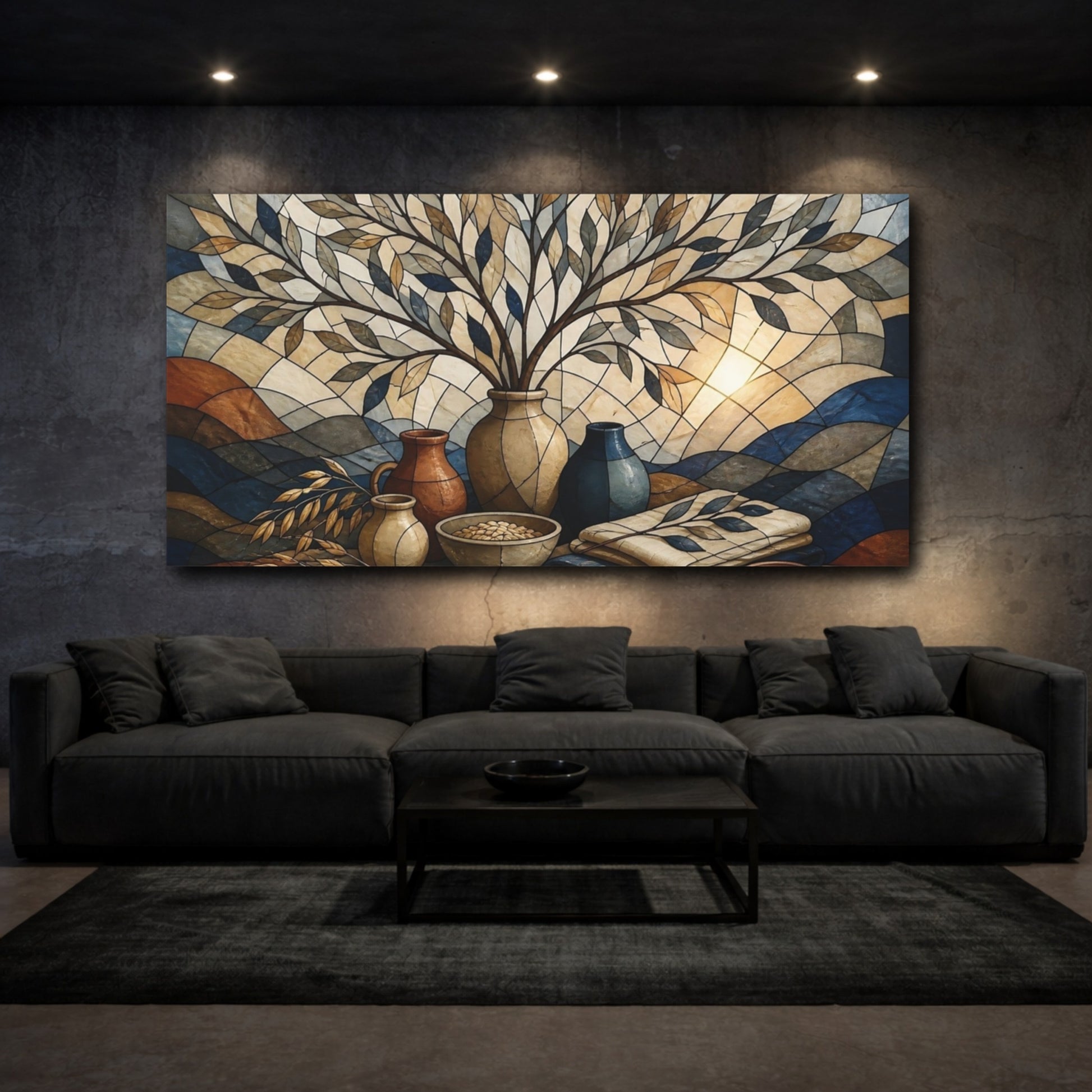 Mockup 3. Stained-Glass Vases With Branches shown as canvas print