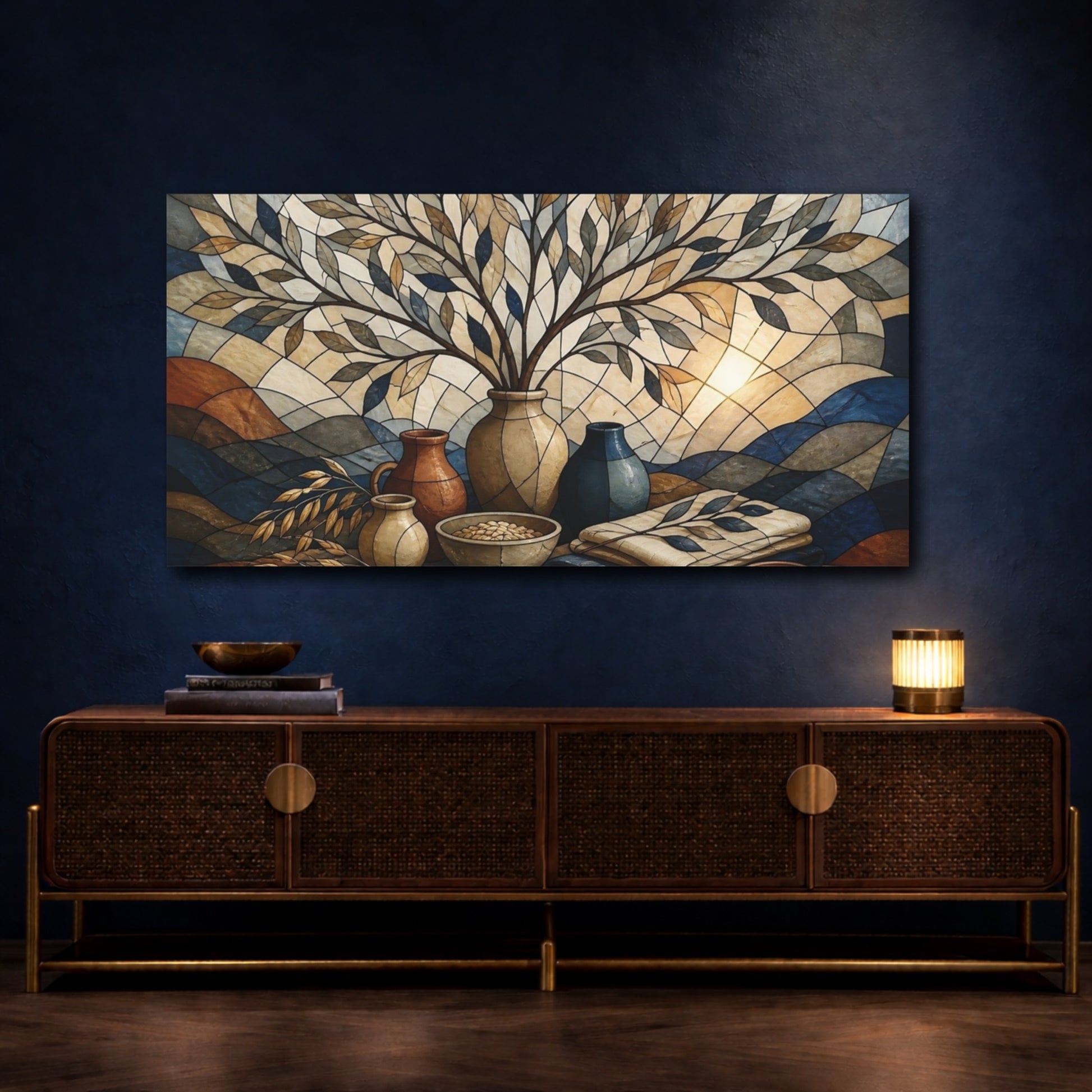 Mockup 4. Stained-Glass Vases With Branches shown as canvas print
