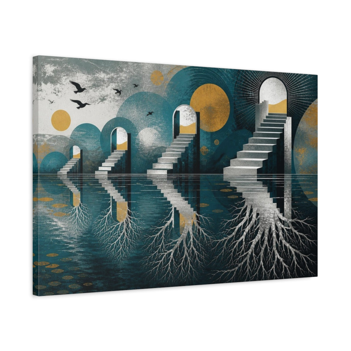 Side Mockup 2. Staircase Illusion With Roots shown as canvas print