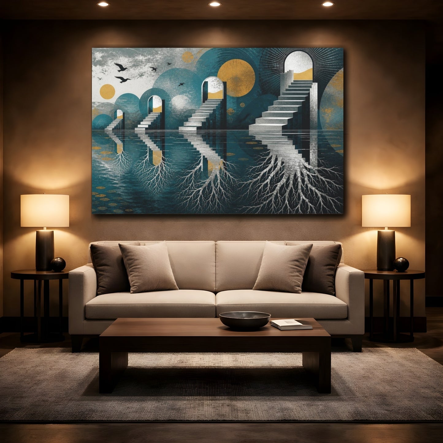 Mockup 2. Staircase Illusion With Roots shown as canvas print