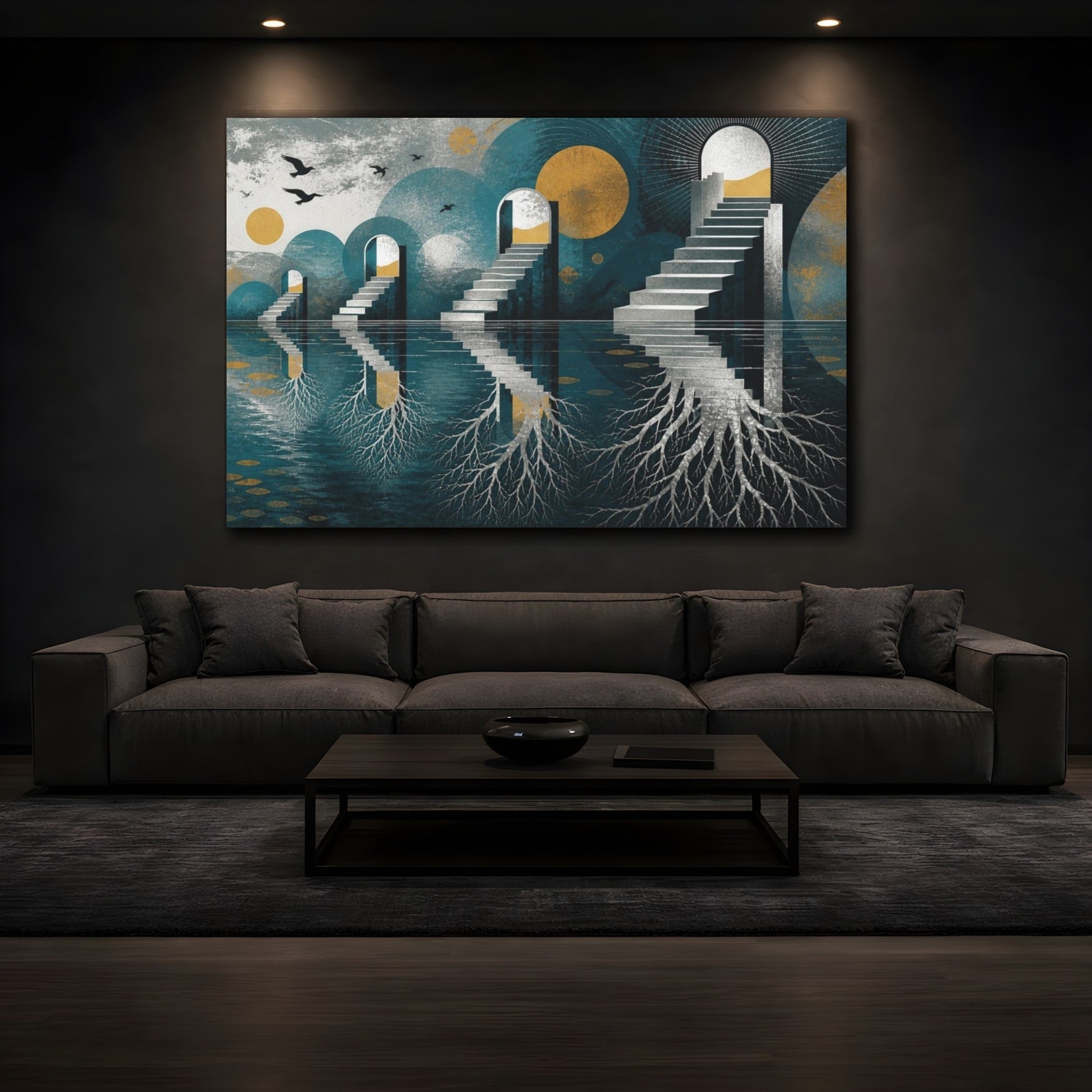 Mockup 3. Staircase Illusion With Roots shown as canvas print