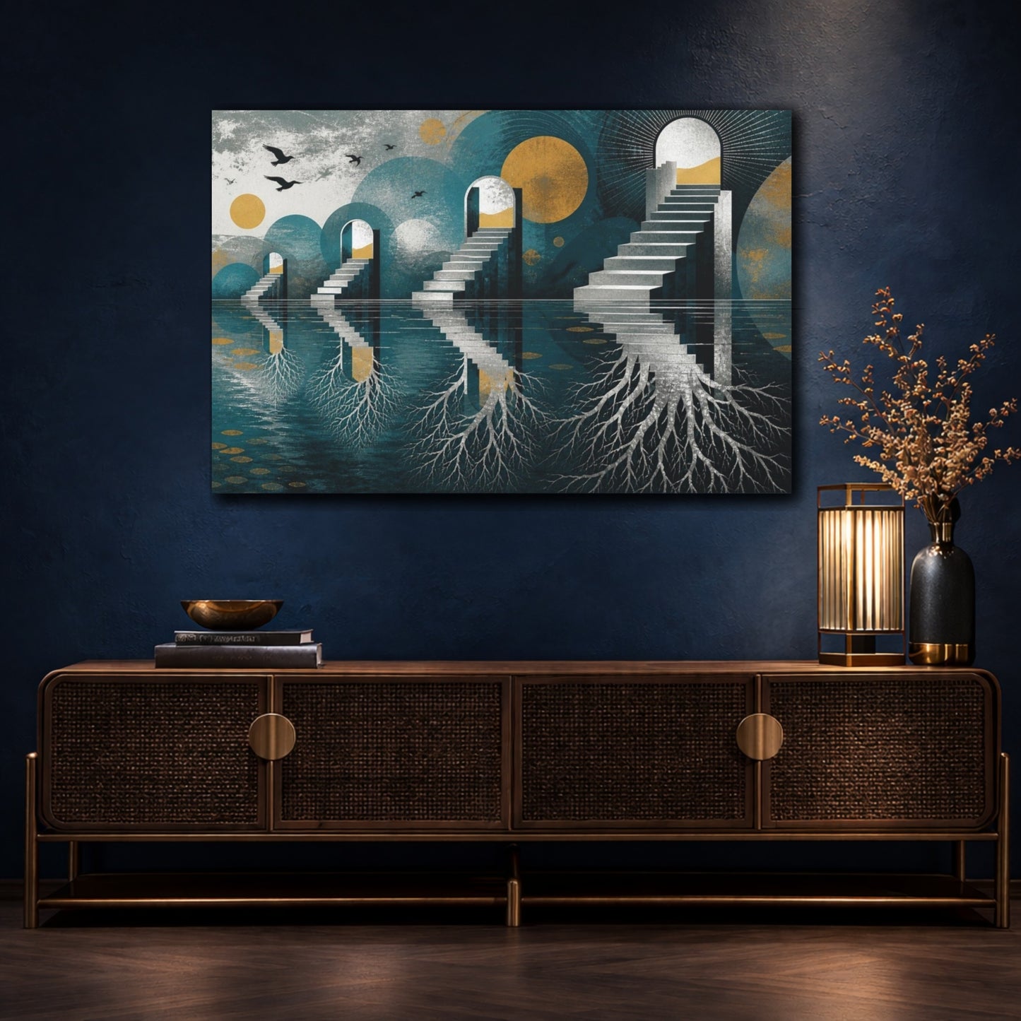 Mockup 4. Staircase Illusion With Roots shown as canvas print
