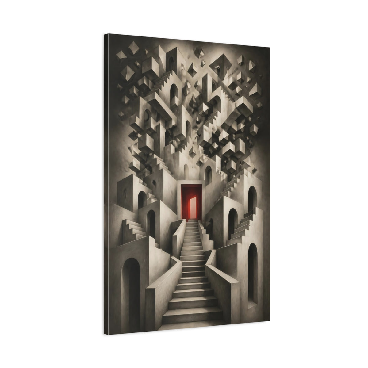 Main Mockup. Staircase To Red Door shown as canvas print