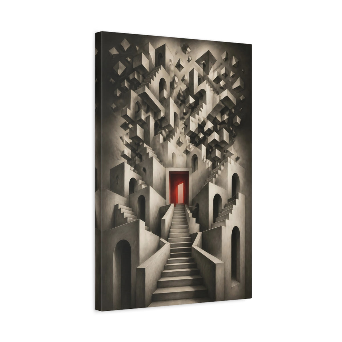 Side Mockup 3. Staircase To Red Door shown as canvas print
