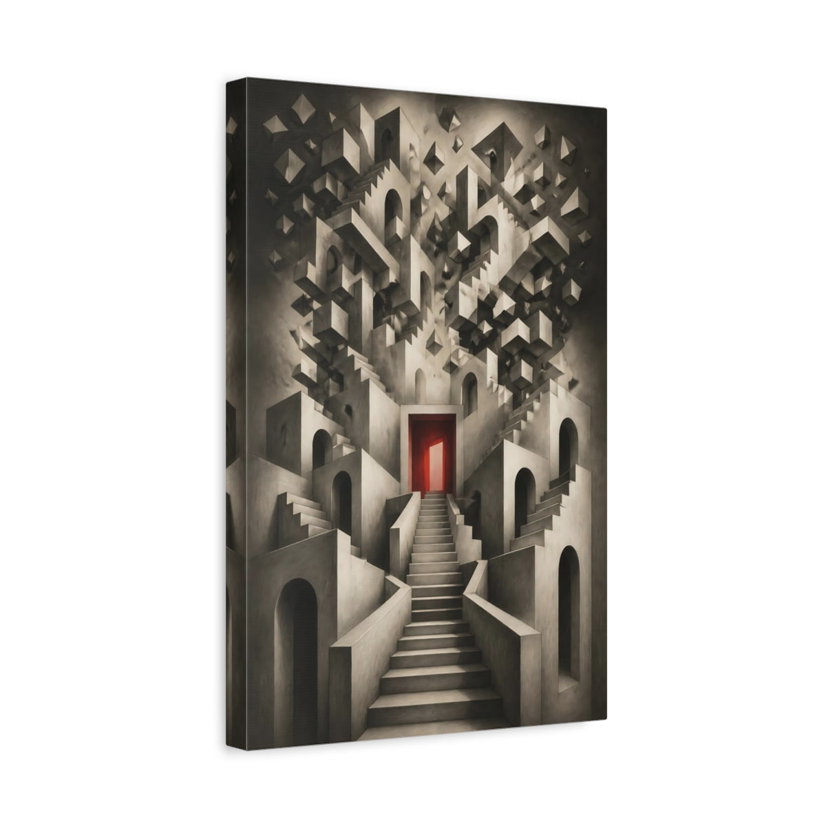 Side Mockup 4. Staircase To Red Door shown as canvas print