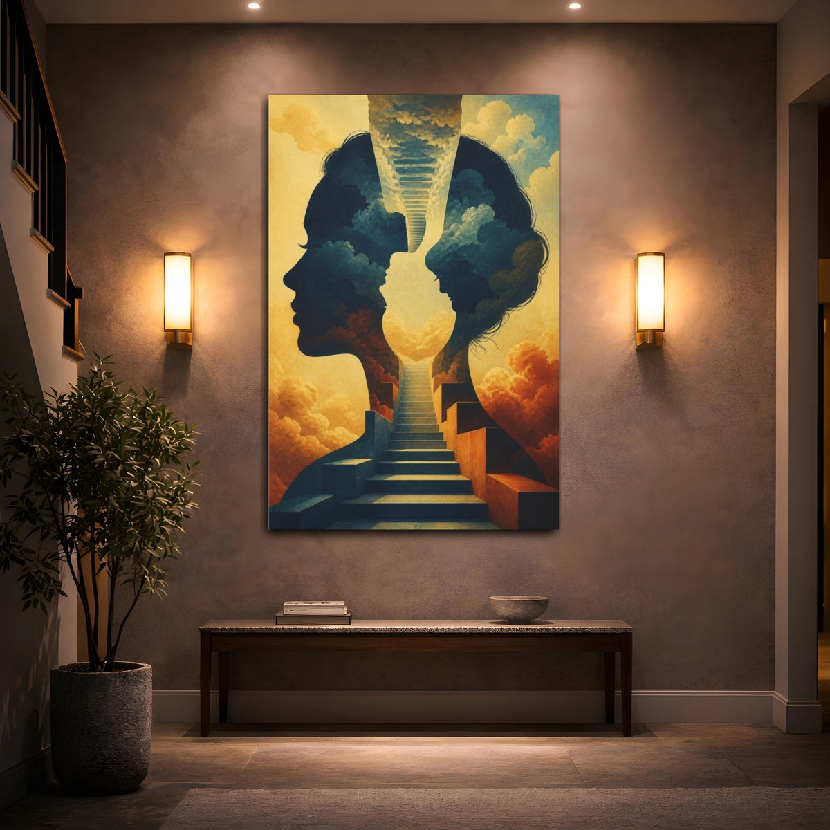 Mockup 2. Stairway Through Silhouettes shown as canvas print