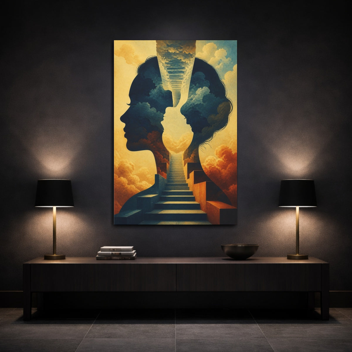 Mockup 3. Stairway Through Silhouettes shown as canvas print