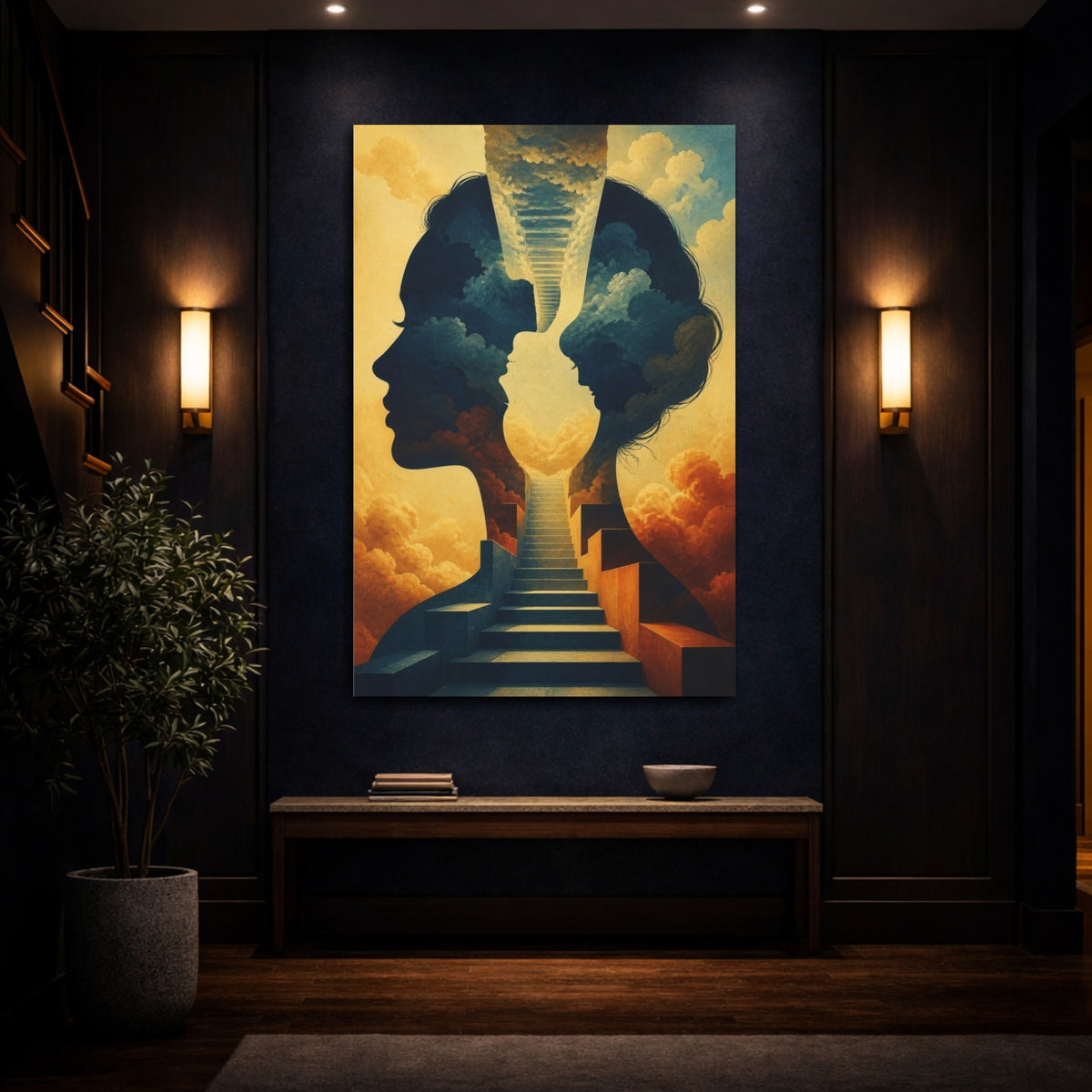 Mockup 4. Stairway Through Silhouettes shown as canvas print