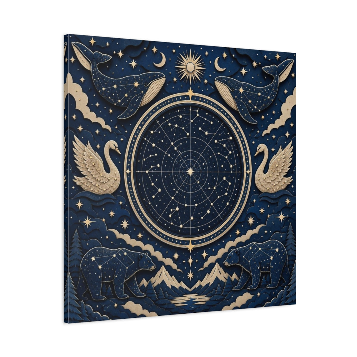 Main Mockup. Star Map With Whales & Bears shown as canvas print