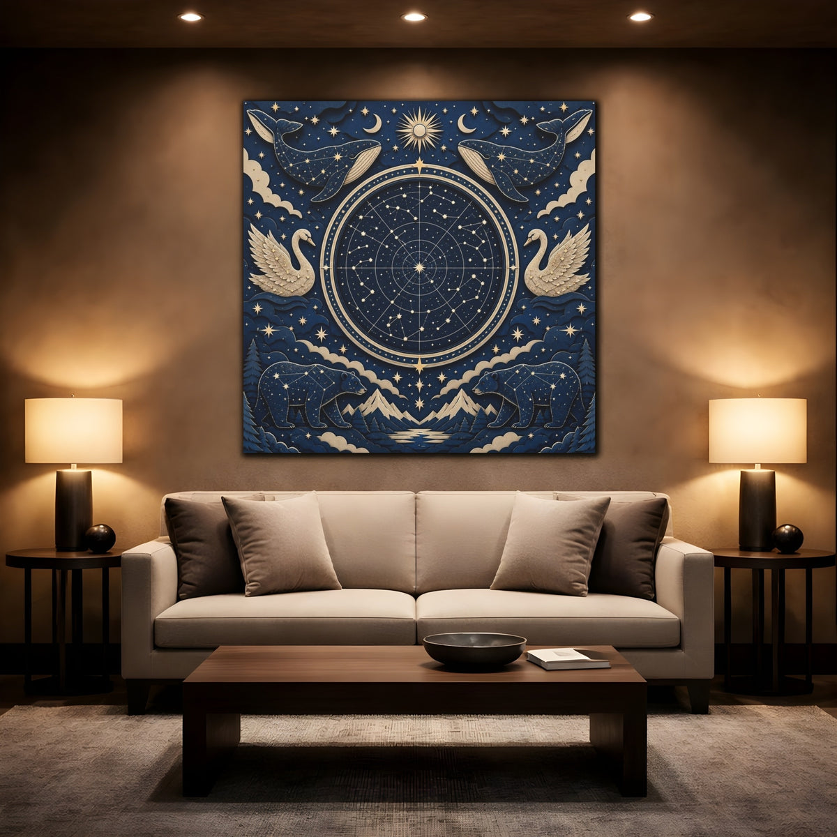 Mockup 2. Star Map With Whales & Bears shown as canvas print