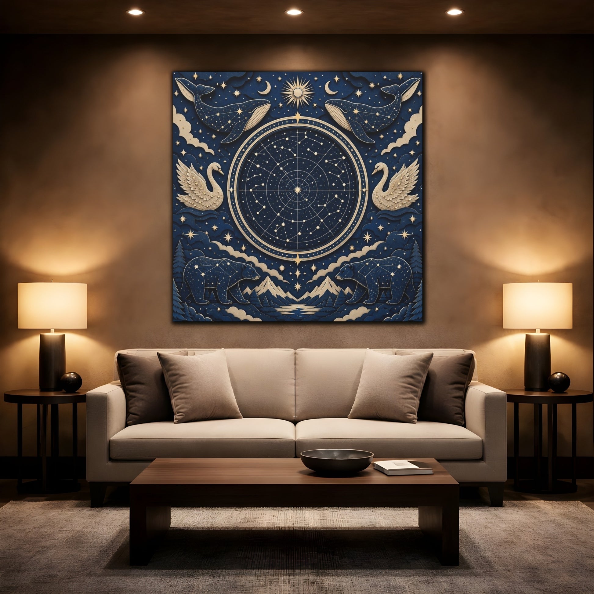 Mockup 2. Star Map With Whales & Bears shown as canvas print