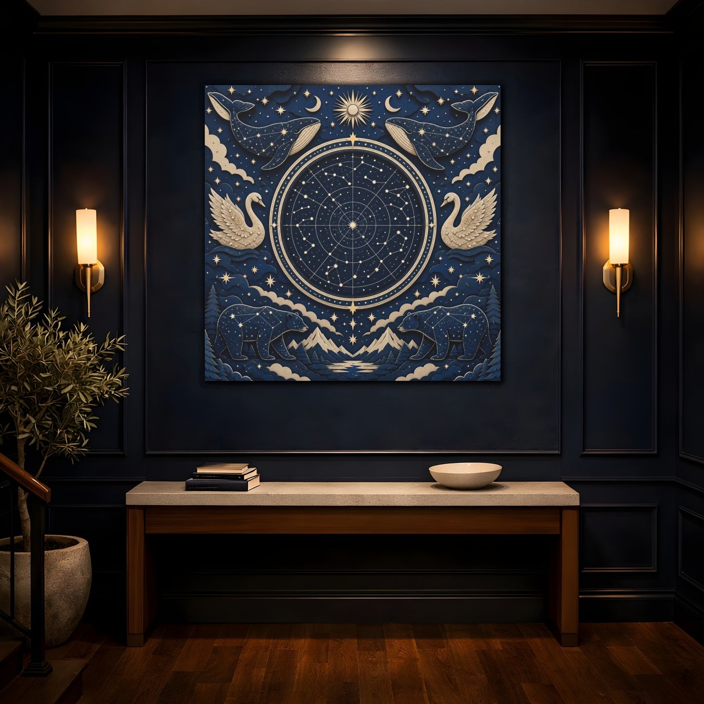 Mockup 4. Star Map With Whales & Bears shown as canvas print