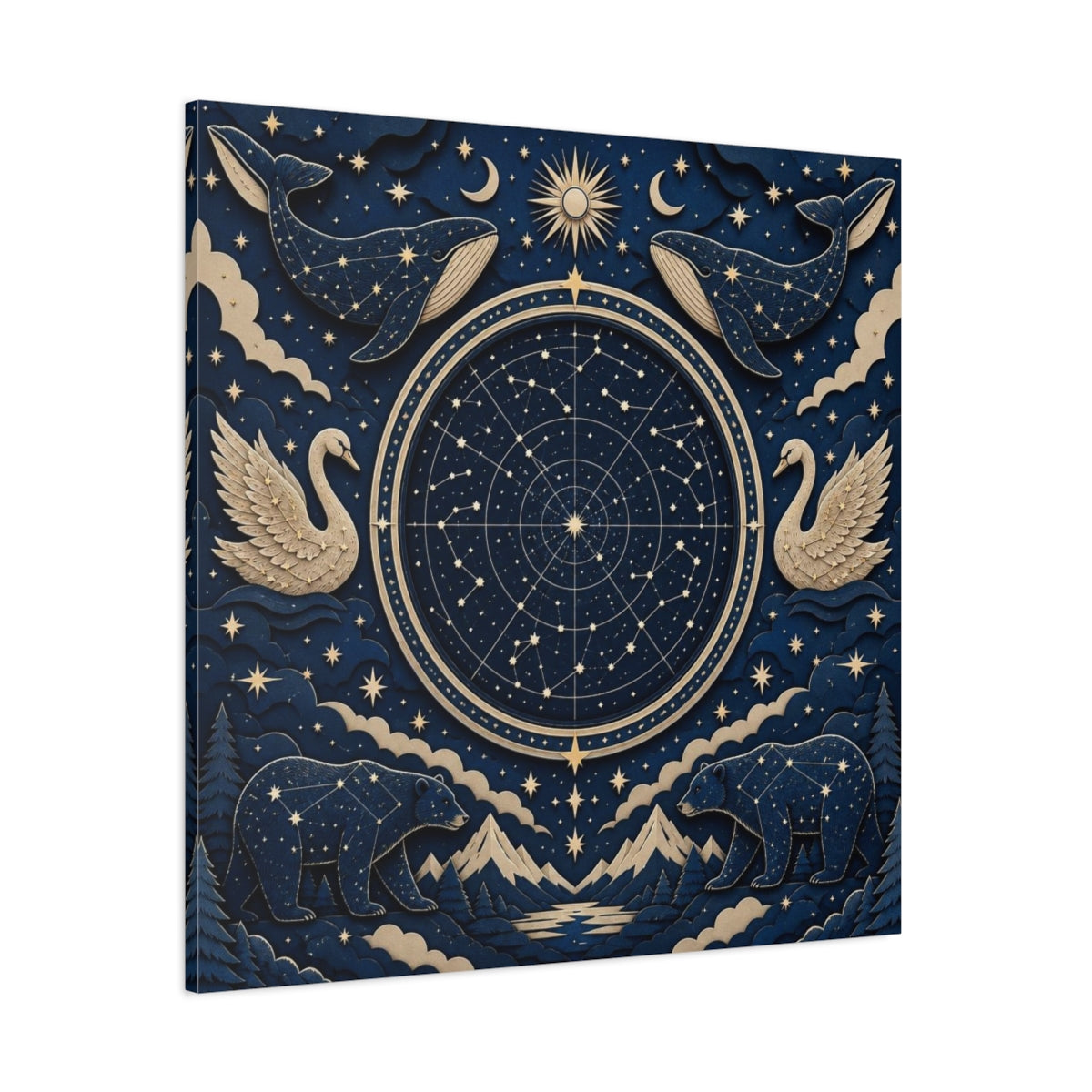 Side Mockup 1. Star Map With Whales & Bears shown as canvas print
