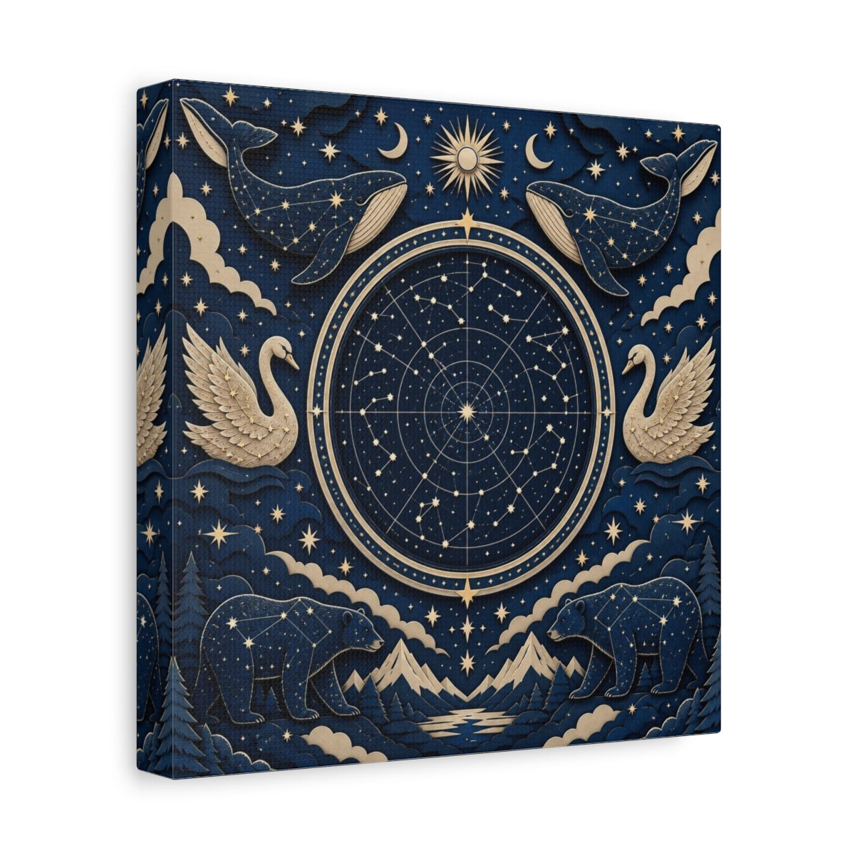 Side Mockup 9. Star Map With Whales & Bears shown as canvas print