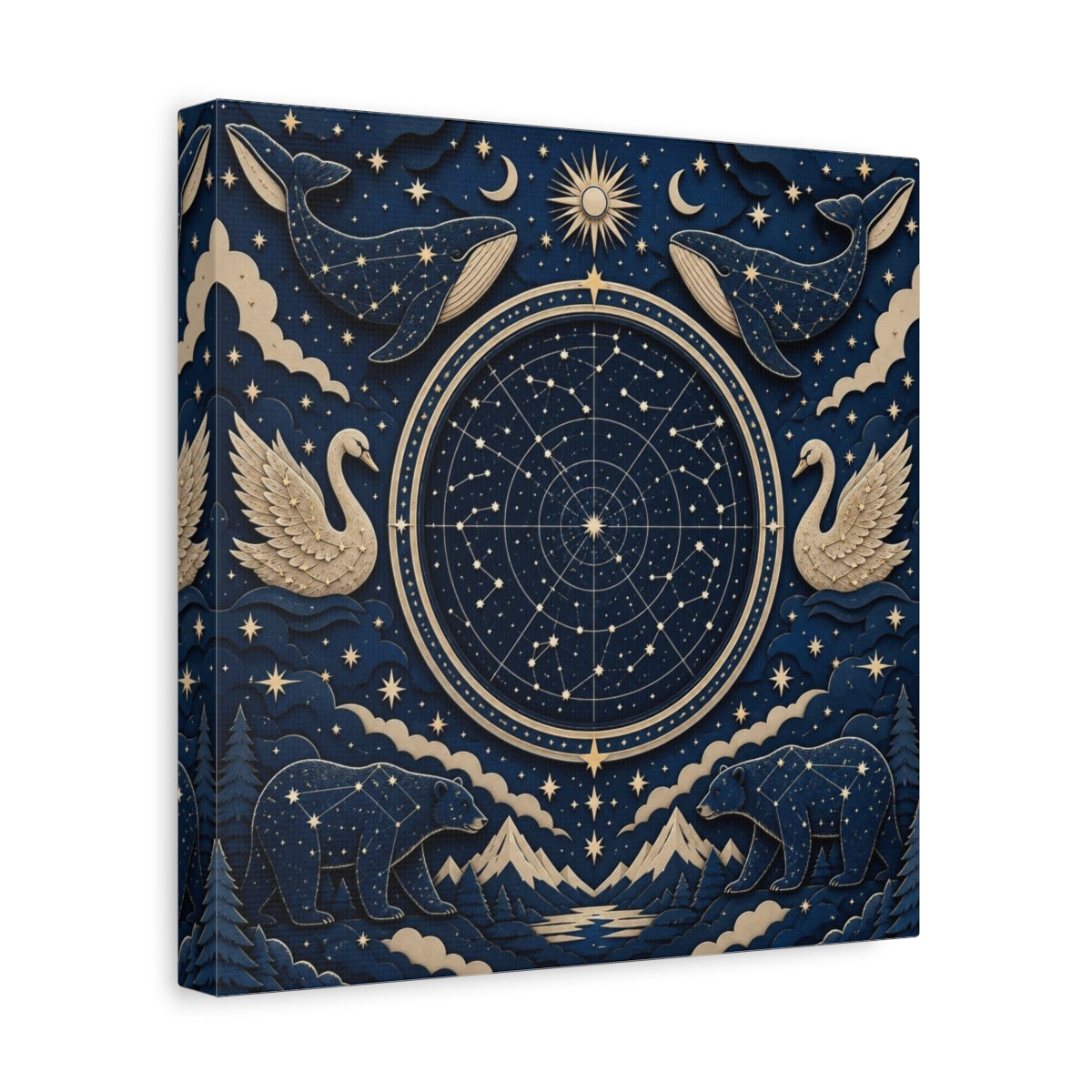 Side Mockup 8. Star Map With Whales & Bears shown as canvas print
