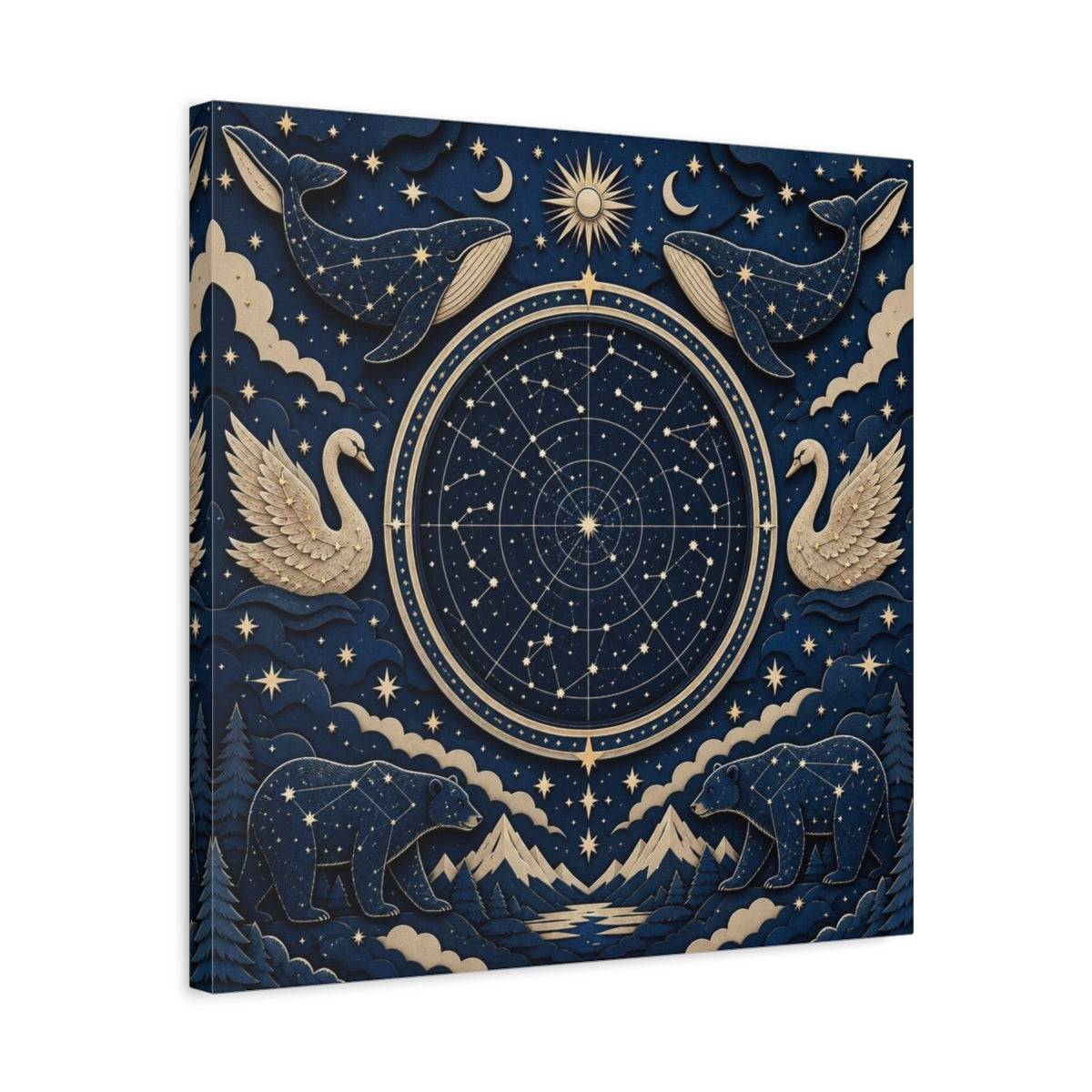 Side Mockup 5. Star Map With Whales & Bears shown as canvas print