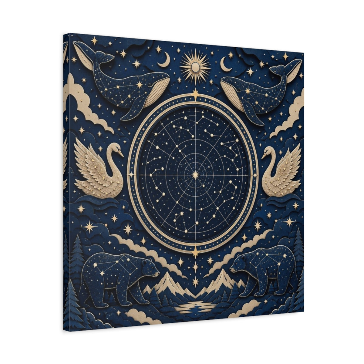 Side Mockup 4. Star Map With Whales & Bears shown as canvas print