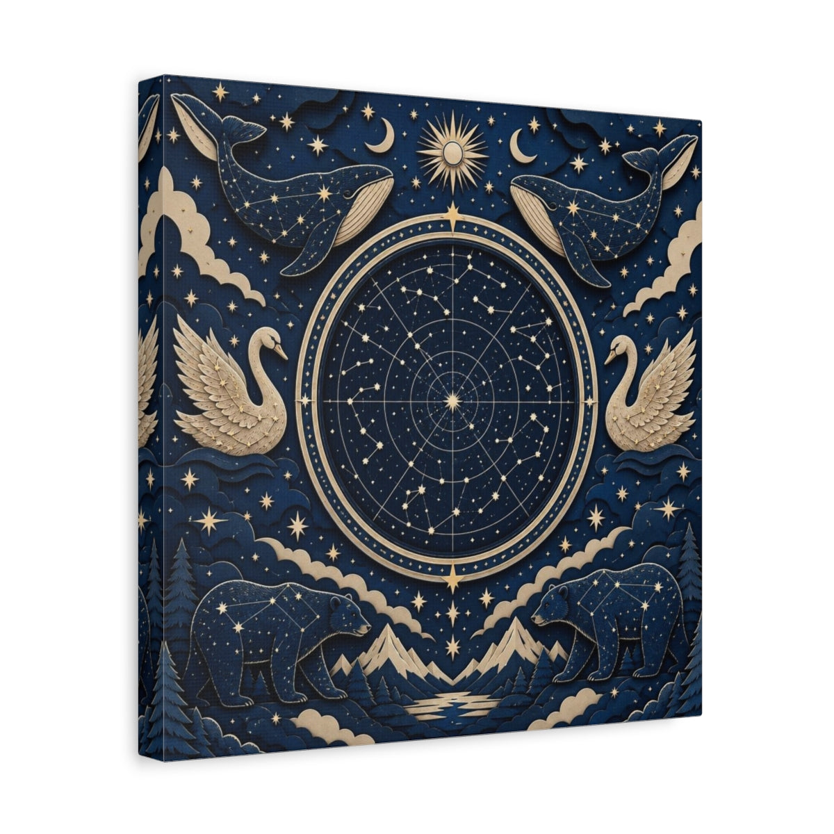 Side Mockup 7. Star Map With Whales & Bears shown as canvas print