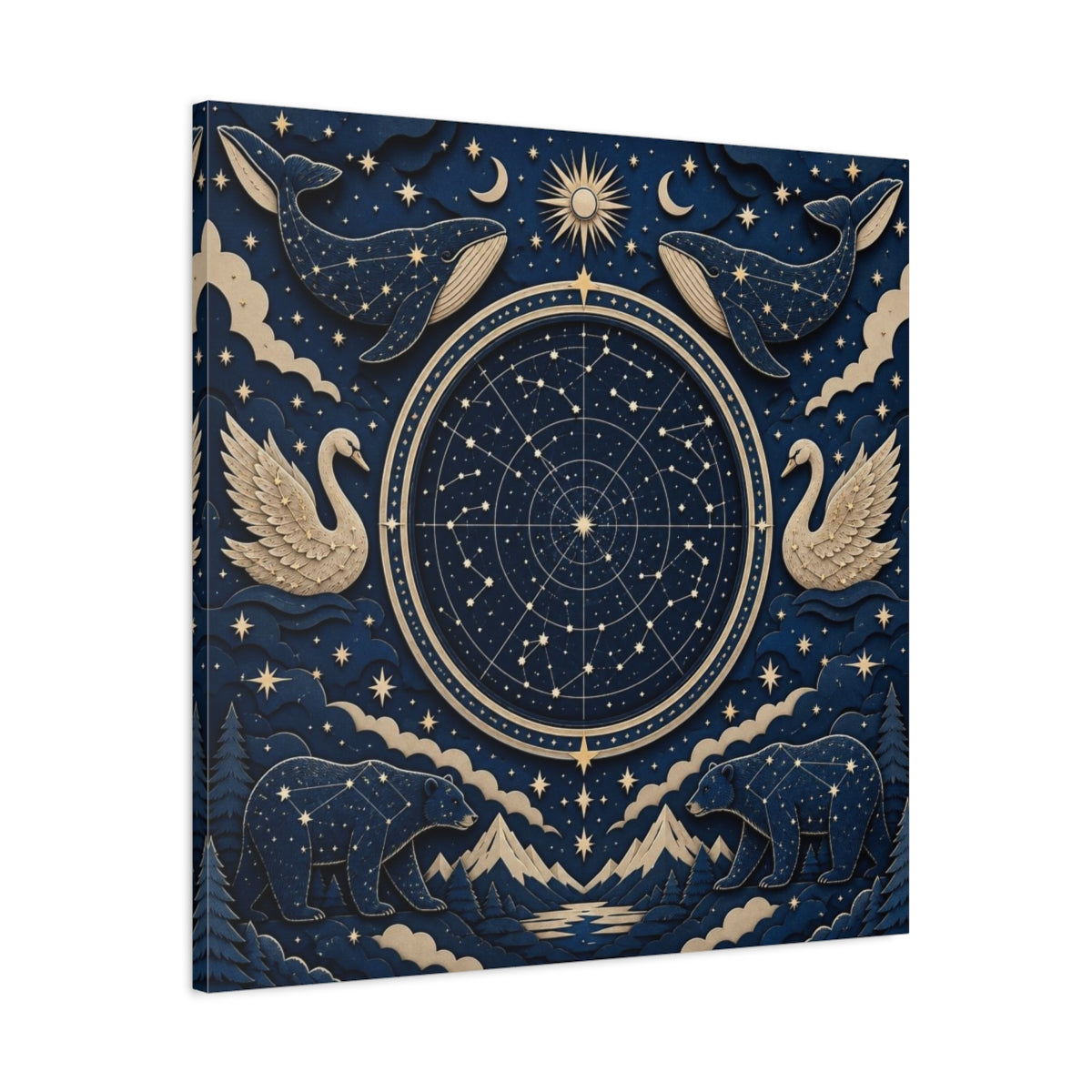 Side Mockup 3. Star Map With Whales & Bears shown as canvas print