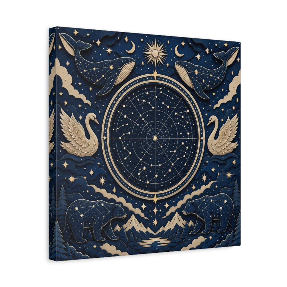 Side Mockup 6. Star Map With Whales & Bears shown as canvas print
