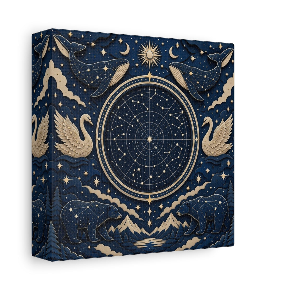 Side Mockup 2. Star Map With Whales & Bears shown as canvas print