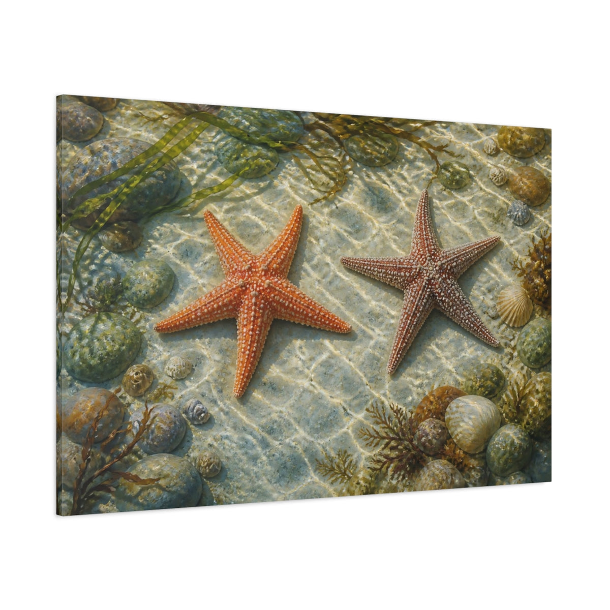 Side Mockup 1. Starfish Animals At Low Tide shown as canvas print
