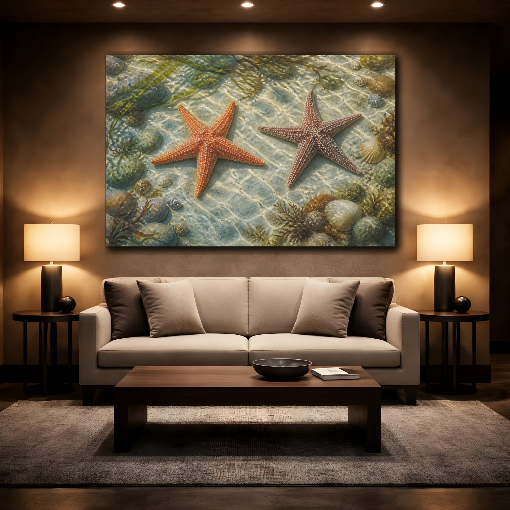 Mockup 2. Starfish Animals At Low Tide shown as canvas print