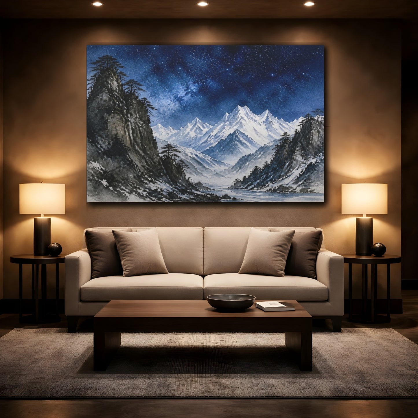 Mockup 2. Starlit Alpine Peaks shown as canvas print