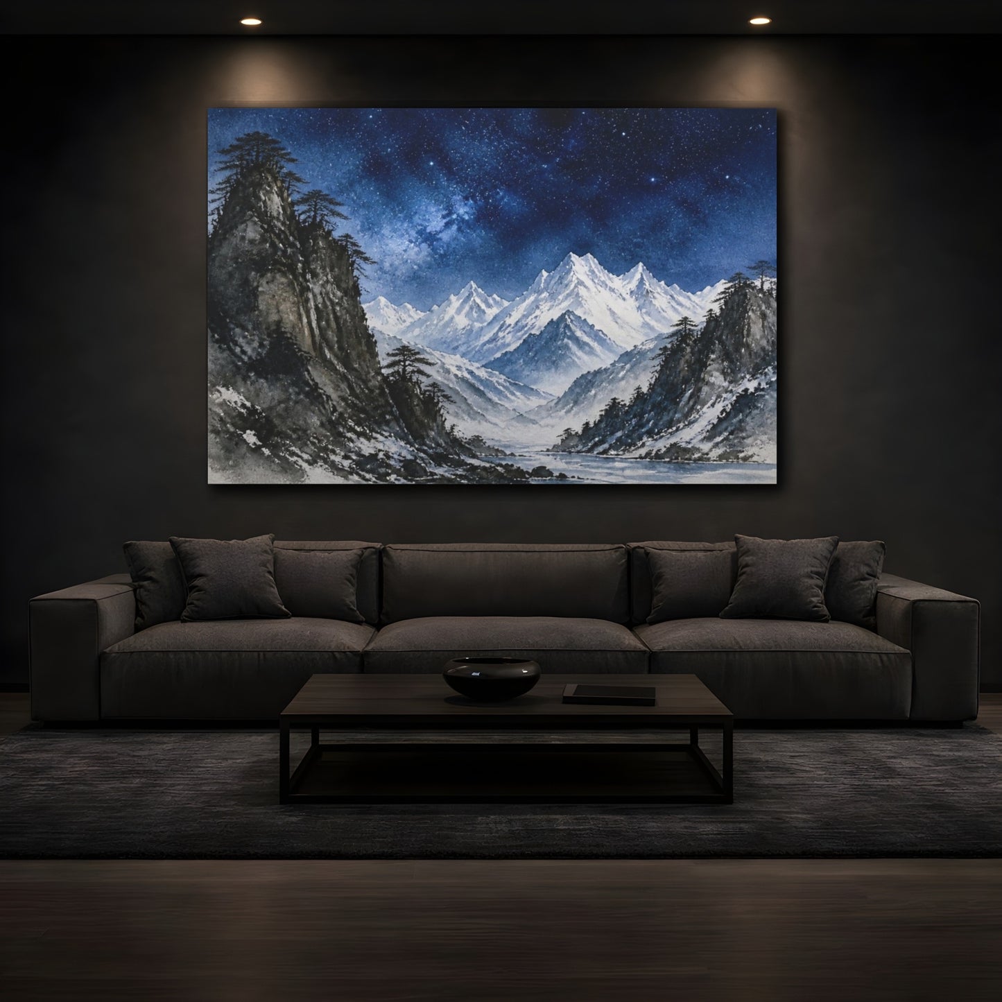 Mockup 3. Starlit Alpine Peaks shown as canvas print