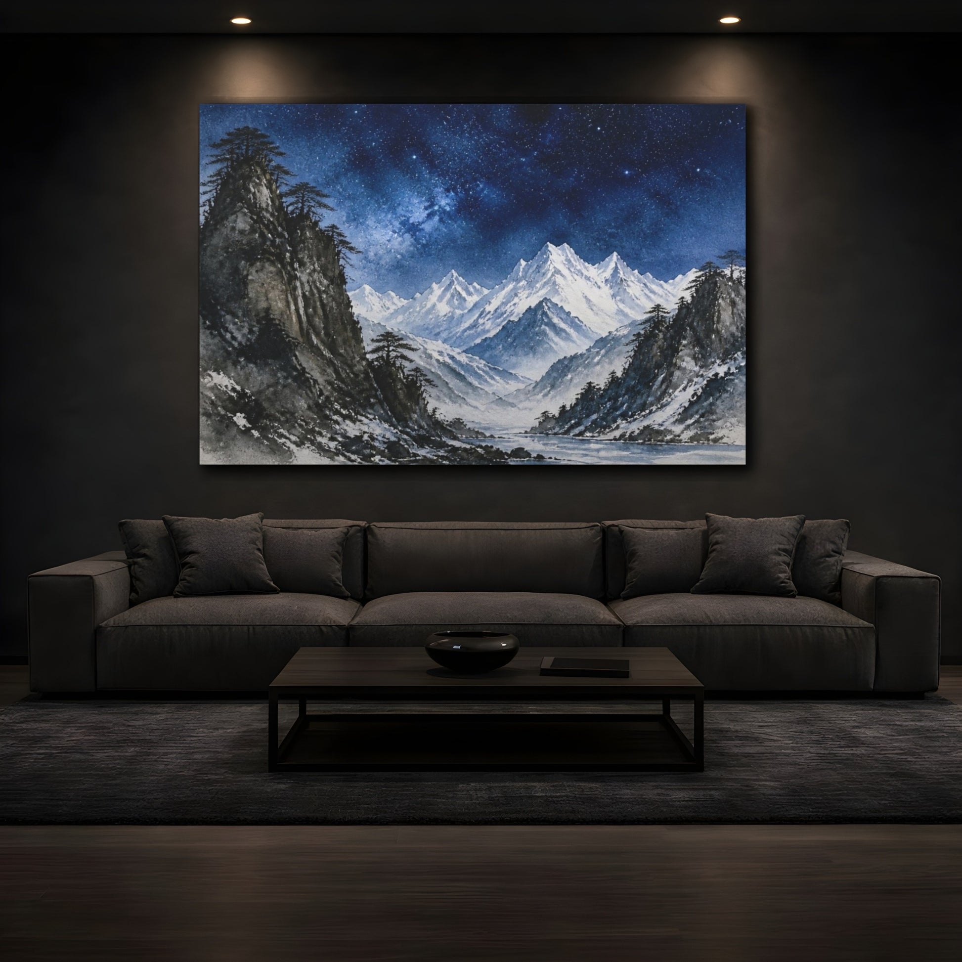 Mockup 3. Starlit Alpine Peaks shown as canvas print