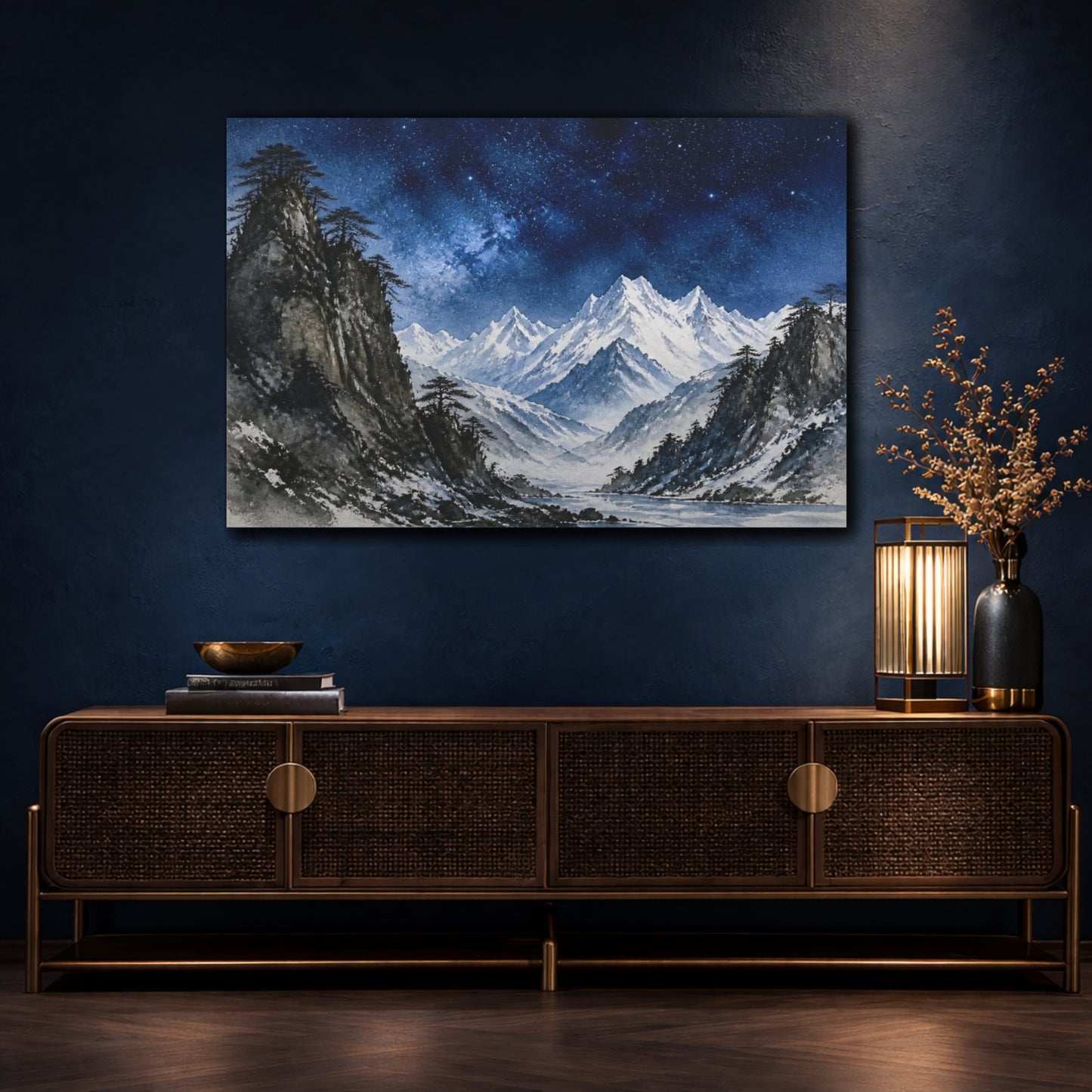 Mockup 4. Starlit Alpine Peaks shown as canvas print