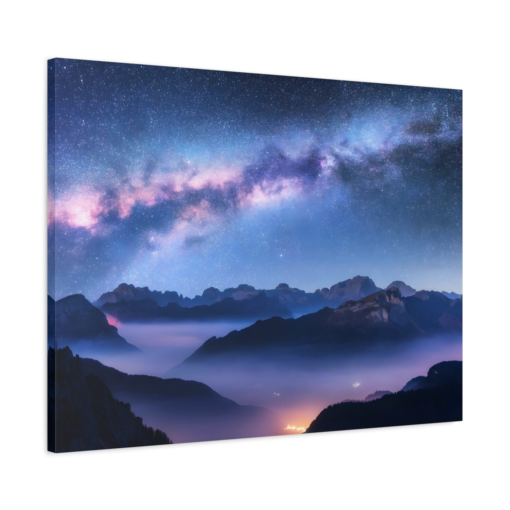 Starry Night Sky with Mountain Landscape Canvas Print - Modern Galaxy Nature Wall Art Painting Prints