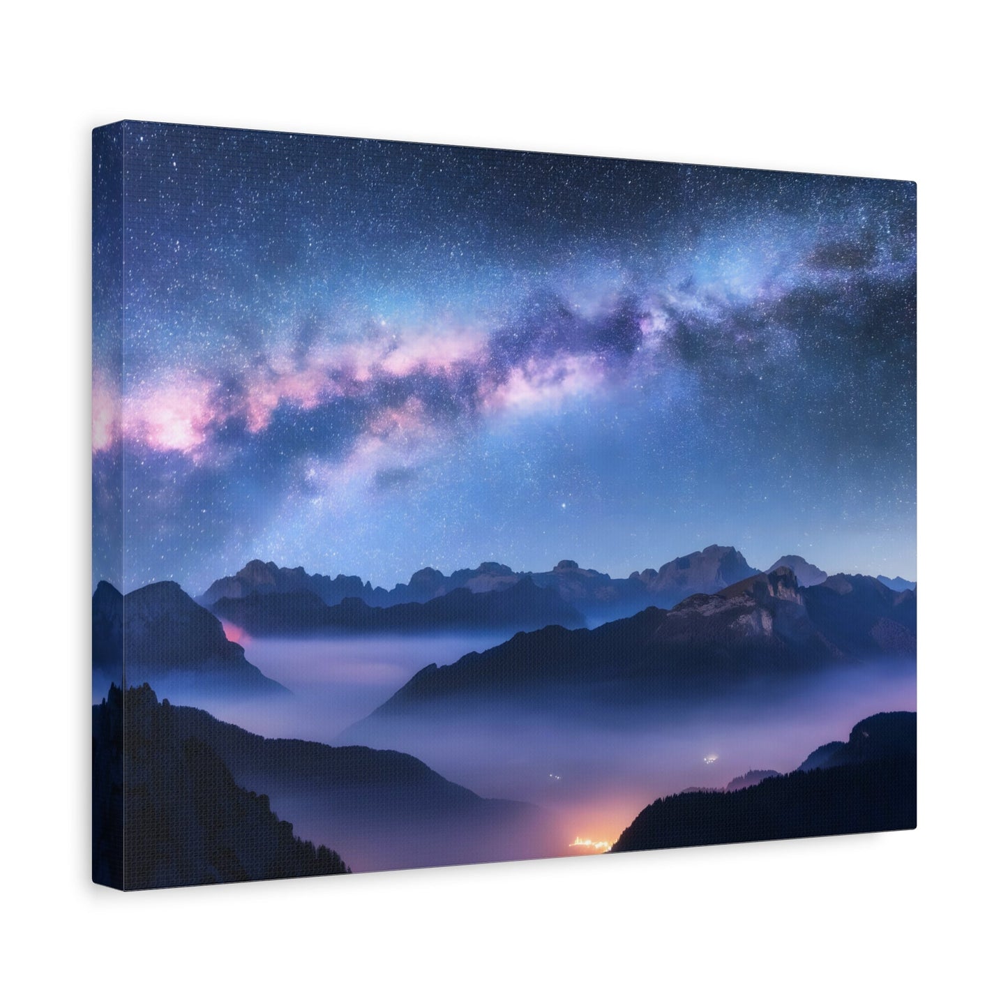 Starry Night Sky with Mountain Landscape Canvas Print - Modern Galaxy Nature Wall Art Painting Prints