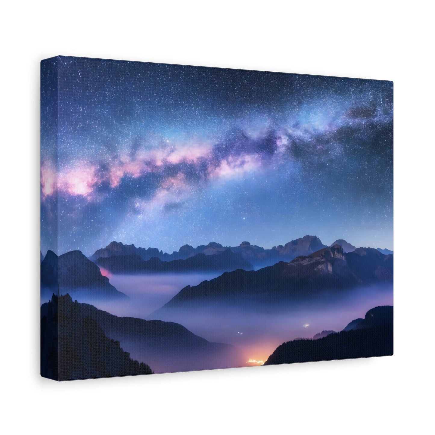 Starry Night Sky with Mountain Landscape Canvas Print - Modern Galaxy Nature Wall Art Painting Prints