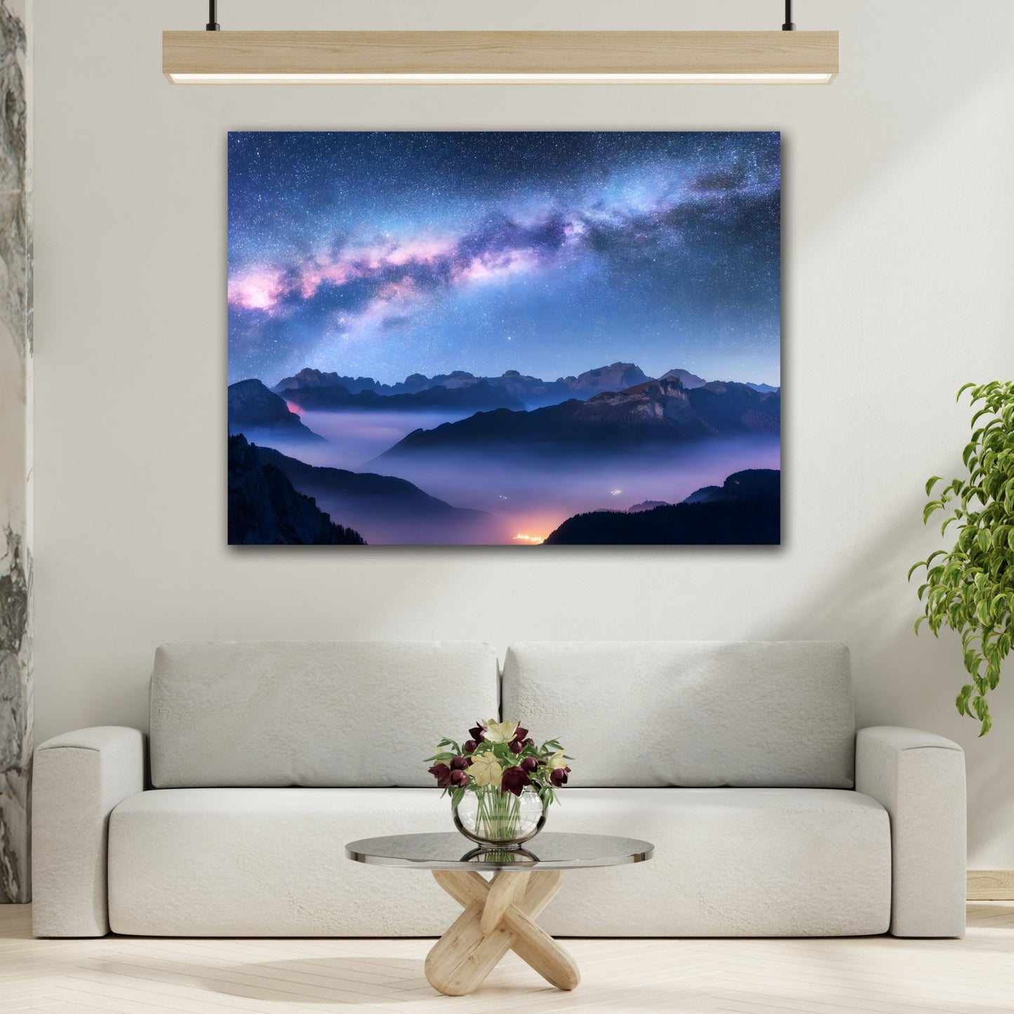 Starry Night Sky with Mountain Landscape Canvas Print - Modern Galaxy Nature Wall Art Painting Prints