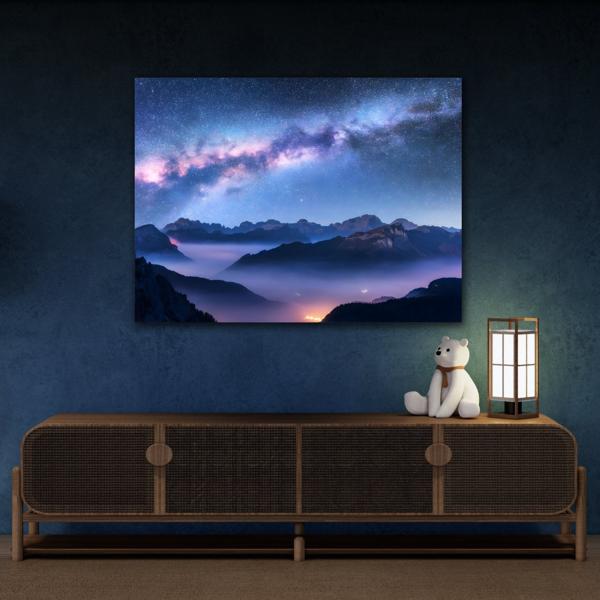 Stars Night Sky Mountain Landscape Canvas Wall Art Print - YesArtYes