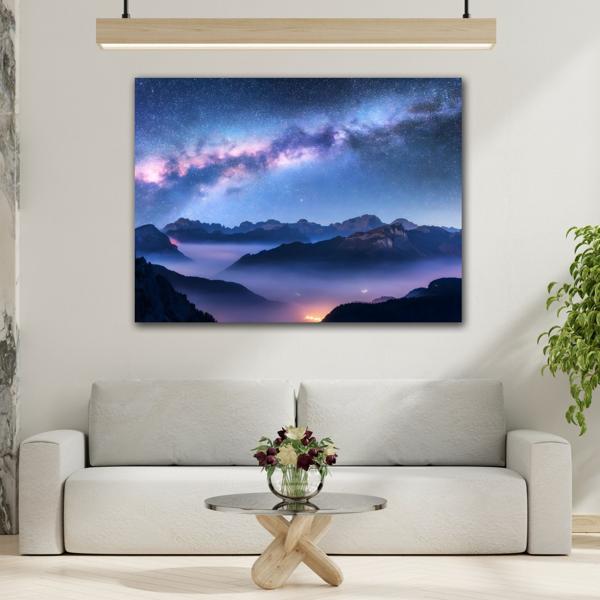 Stars Night Sky Mountain Landscape Canvas Wall Art Print - YesArtYes