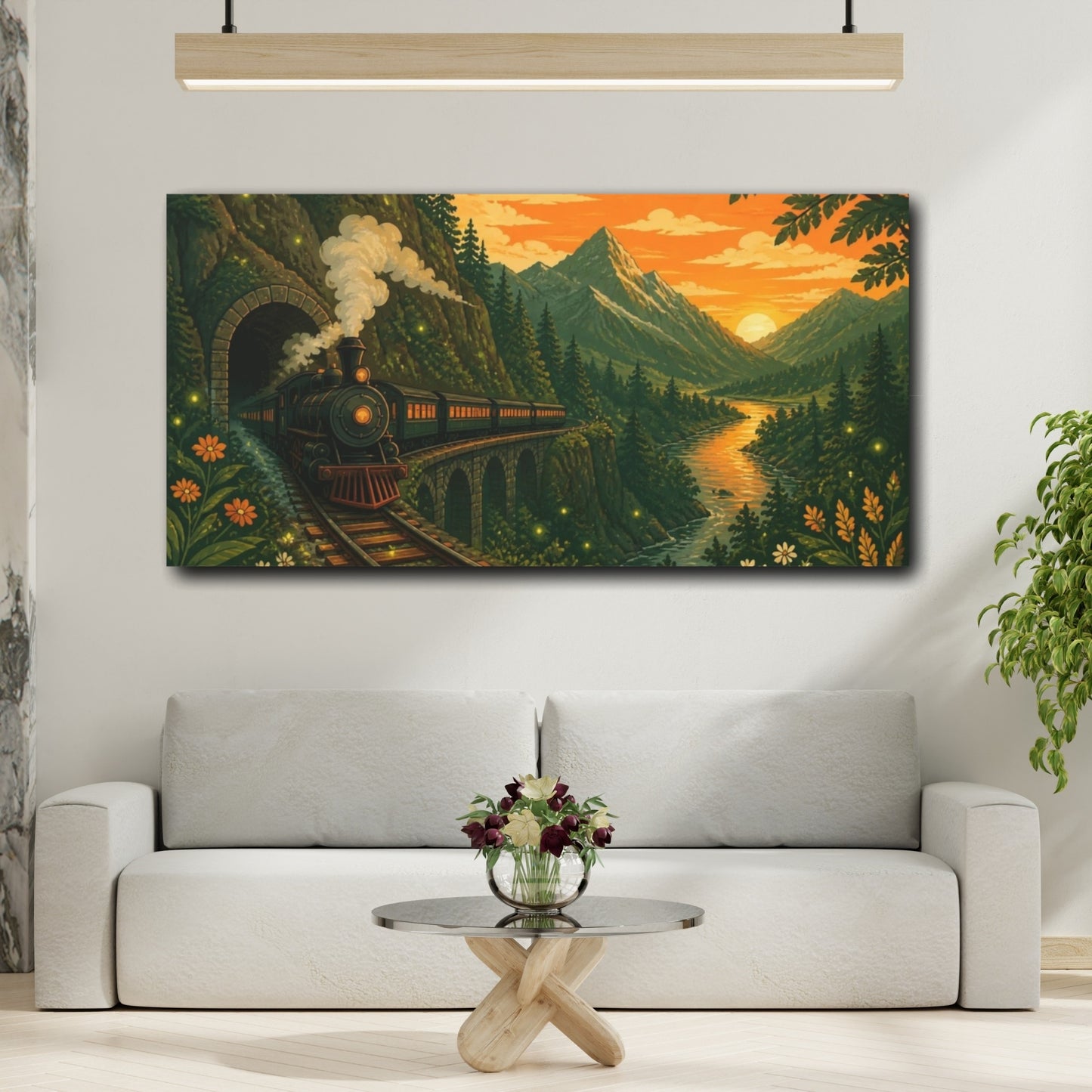 Mockup 2. Steam Train At Sunset shown as canvas print