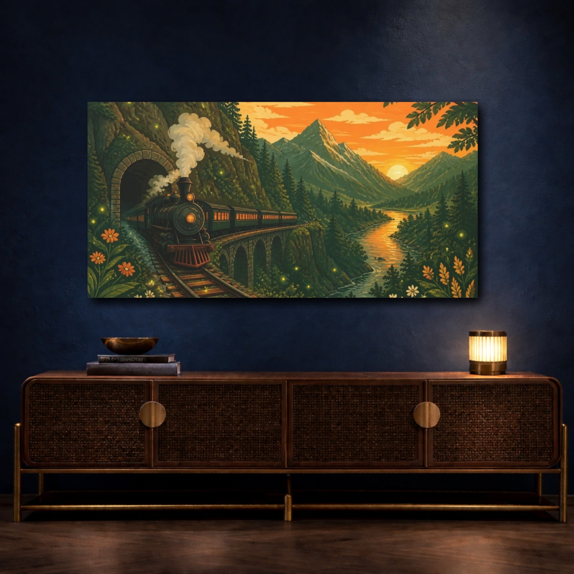 Mockup 4. Steam Train At Sunset shown as canvas print