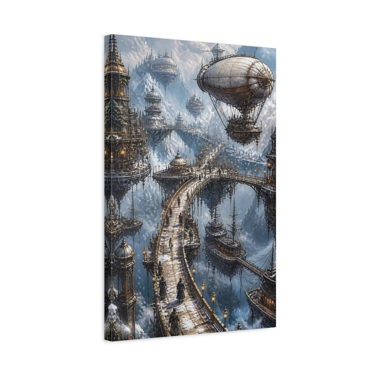 Side Mockup 3. Steampunk Floating City shown as canvas print