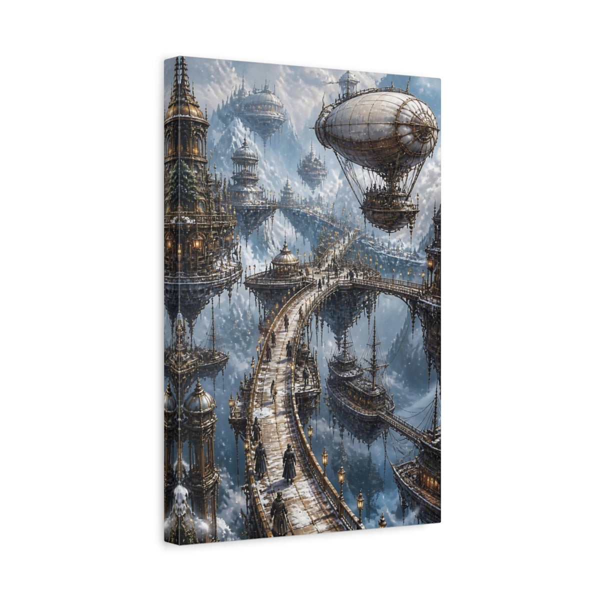 Side Mockup 4. Steampunk Floating City shown as canvas print