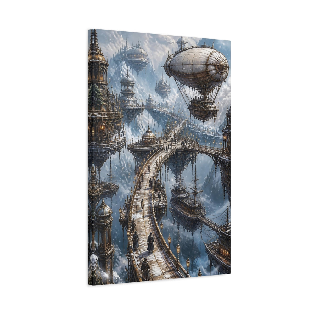 Side Mockup 2. Steampunk Floating City shown as canvas print