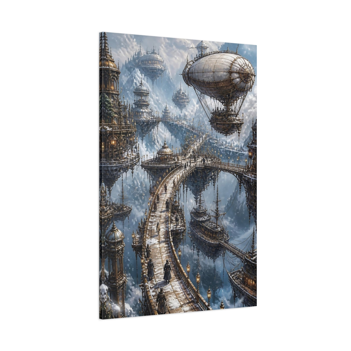 Side Mockup 1. Steampunk Floating City shown as canvas print