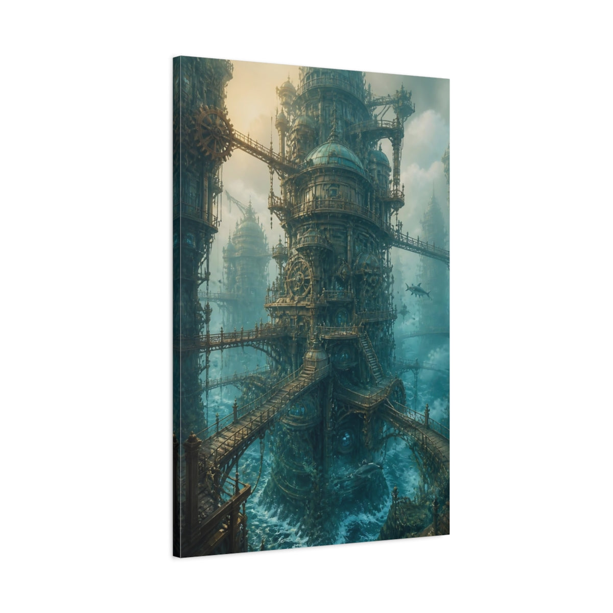 Main Mockup. Steampunk Ocean Tower shown as canvas print