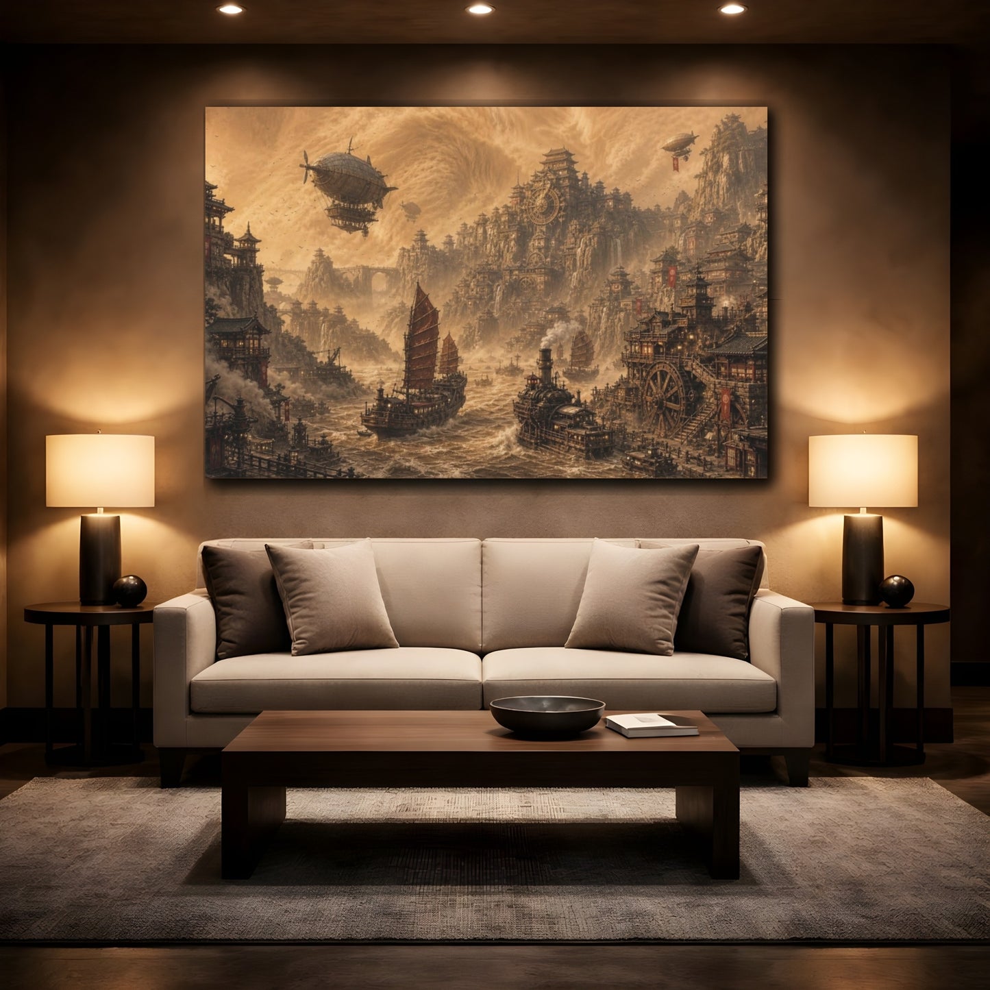 Mockup 2. Steampunk Port In Sandstorm shown as canvas print