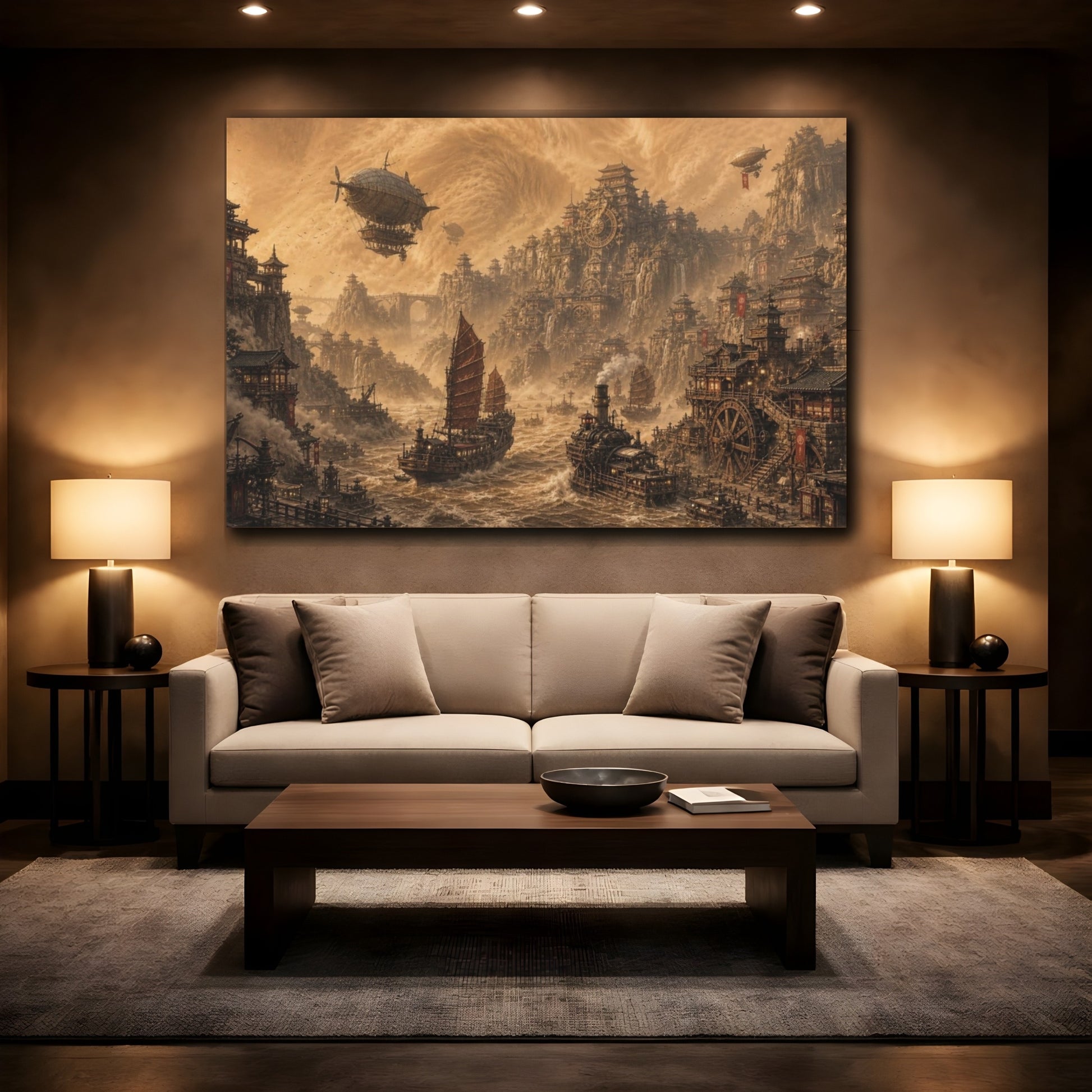 Mockup 2. Steampunk Port In Sandstorm shown as canvas print