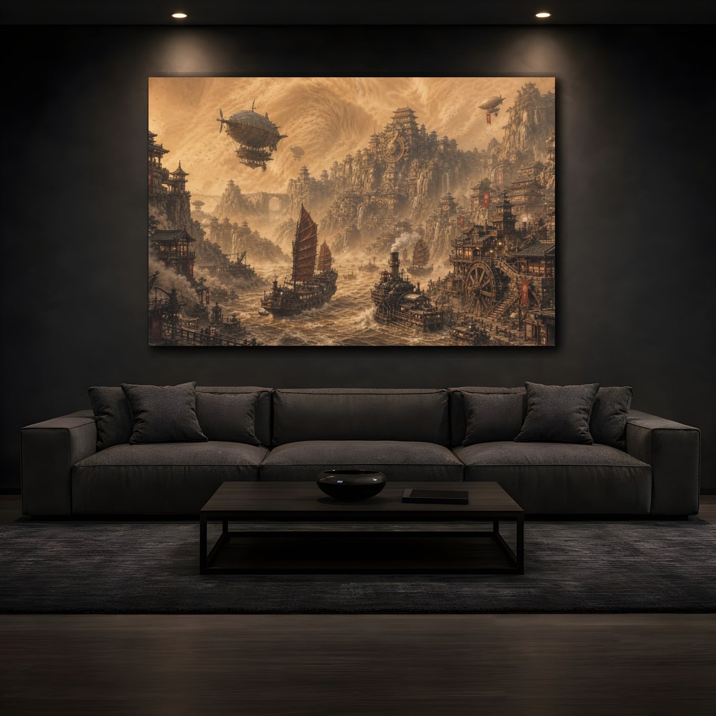 Mockup 3. Steampunk Port In Sandstorm shown as canvas print