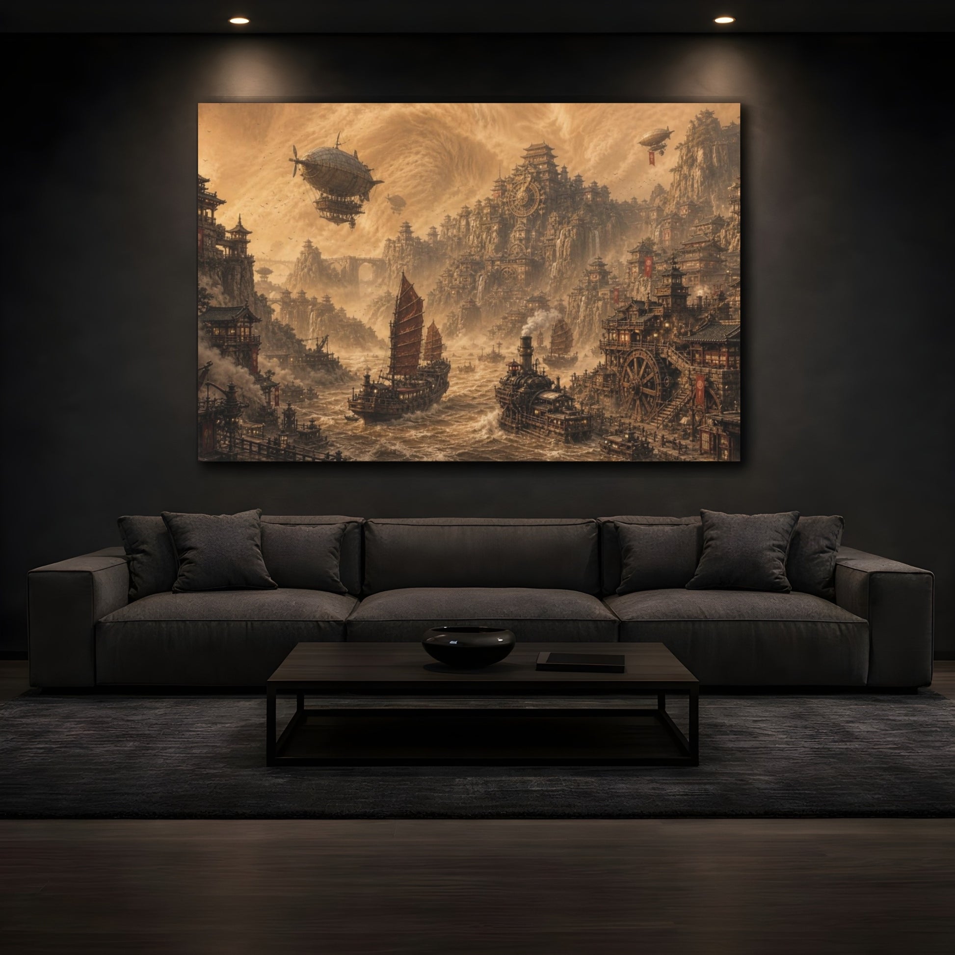 Mockup 3. Steampunk Port In Sandstorm shown as canvas print