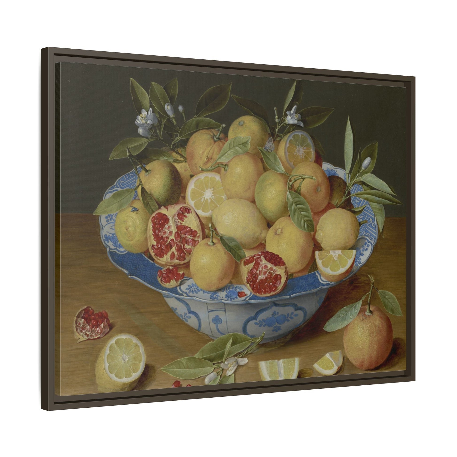 Still Life Fruits Framed Canvas Print - Hulsdonck Lemons Oranges Pomegranate Wall Art